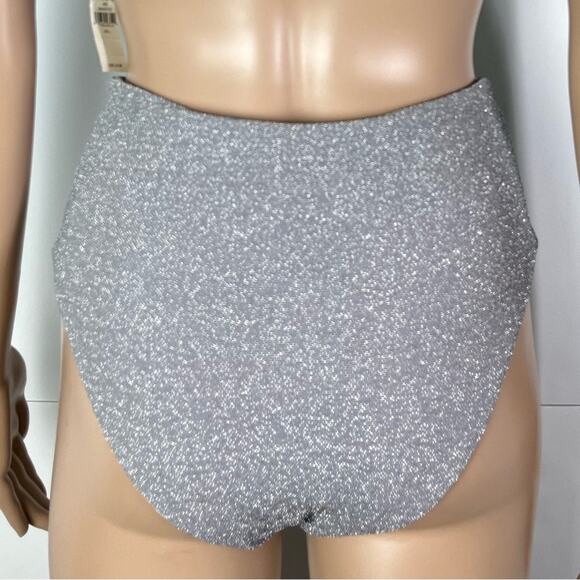 New Beach Riot Zuri Silver Glitter High Waist Twist Bikini Bottom - Picture 5 of 8